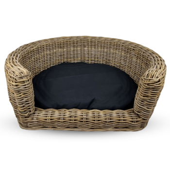 Hundebett - Nachhaltiges Korbgeflecht - 68x57x33  cm - mit Kissen schwarz