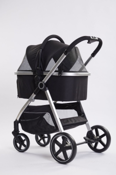 Exklusiver Hundebuggy - 4 Räder - Aluminiumrahmen - bis 20kg - Schwarz