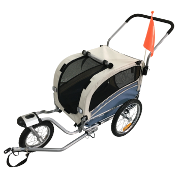 Hunde Fahrradanhänger - mit Jogger-Funktion - faltbar - blau-grau - bis 30kg