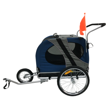 Hunde Fahrradanhänger - mit Jogger-Funktion - faltbar - blau - bis 36kg