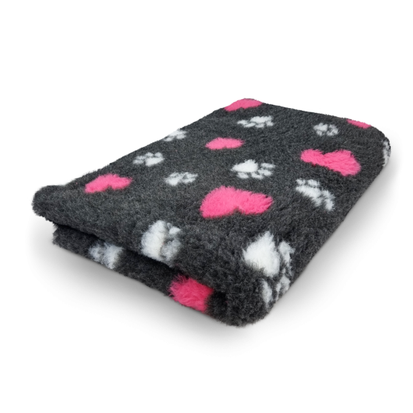 Vet Bed - Hundedecke - 3farbig - hypoallergen - antirutsch - Herzen anthrazit-fuchsia - div. Größen