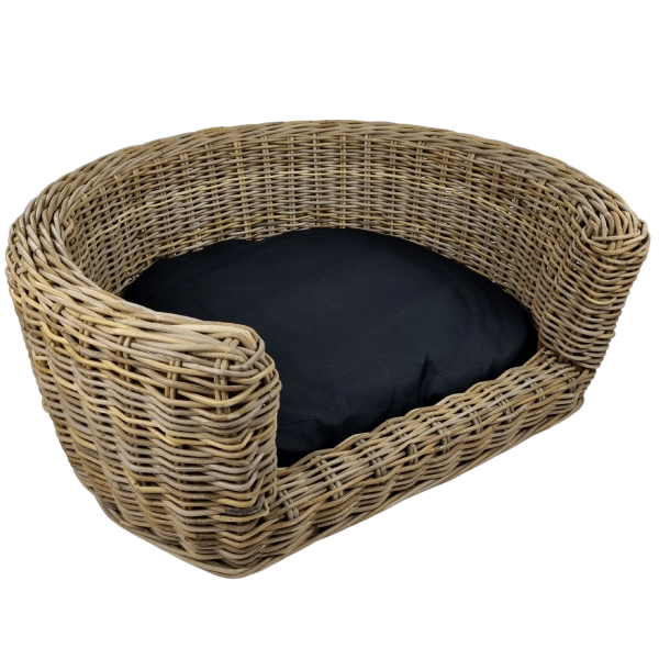 Hundebett - Nachhaltiges Korbgeflecht - 68x57x33  cm - mit Kissen schwarz