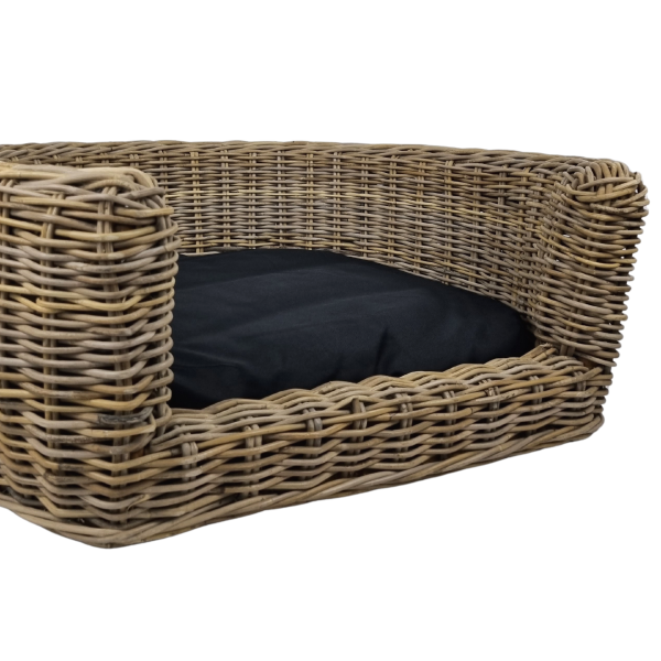 Hundebett - Nachhaltiges Korbgeflecht - 68x57x33  cm - mit Kissen schwarz