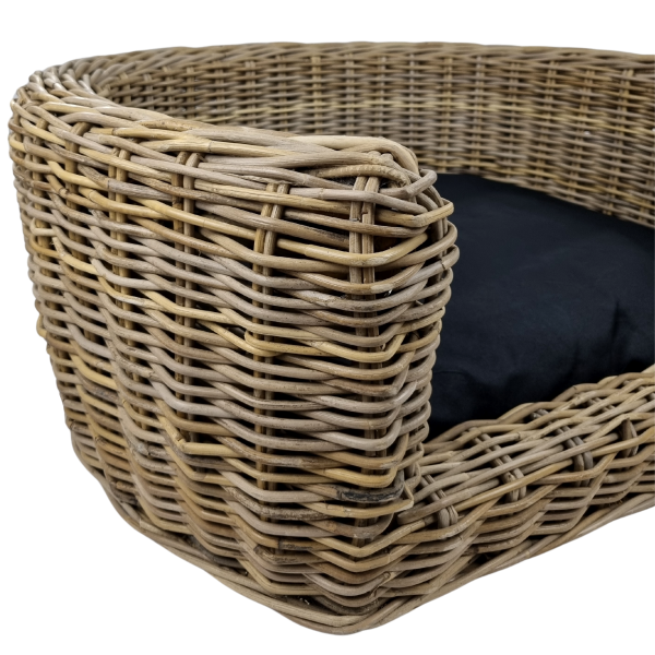 Hundebett - Nachhaltiges Korbgeflecht - 68x57x33  cm - mit Kissen schwarz