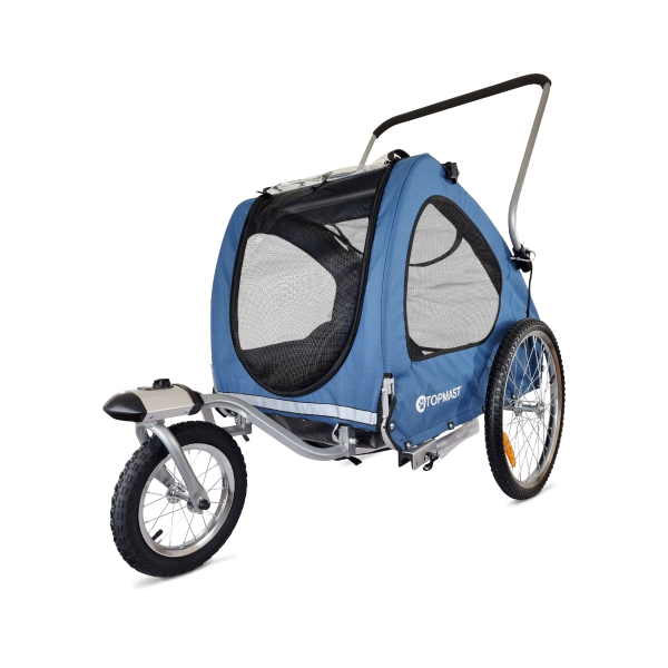 Hunde Fahrradanhänger - mit Jogger-Funktion - faltbar - blau - extragroße Räder
