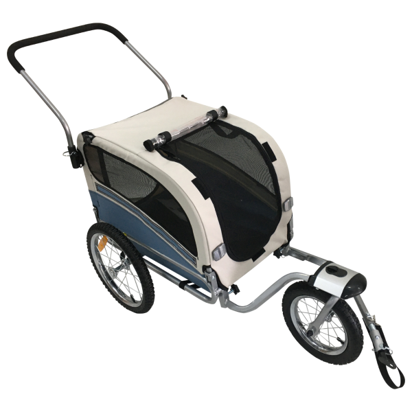 Hunde Fahrradanhänger - mit Jogger-Funktion - faltbar - blau-grau - bis 30kg