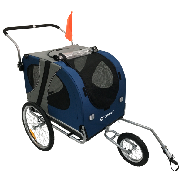 Hunde Fahrradanhänger - mit Jogger-Funktion - faltbar - blau - bis 36kg