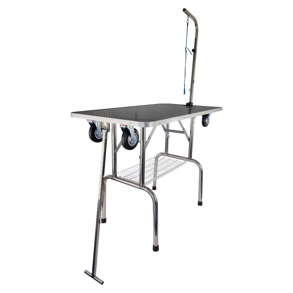 Trimmtisch für Hunde - Trolleyfunktion - 1 Pflegearm - Anti-Rutsch - 110x60x84 cm